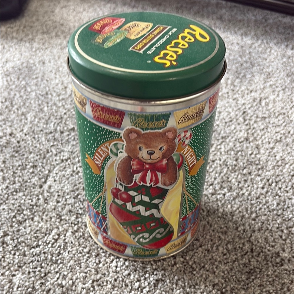 Vintage Reese's Holiday Tin with Teddy Bear Design - 1990